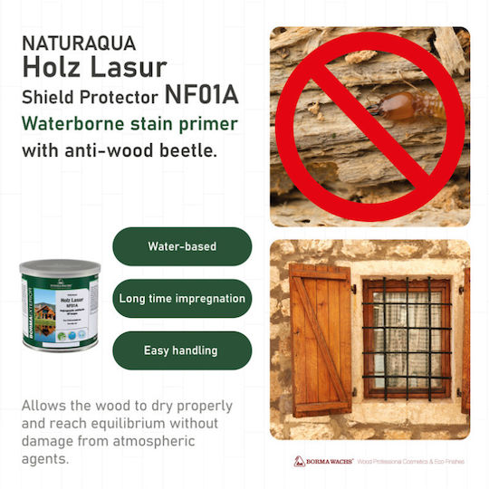 Borma Wachs Naturaqua Holz Lasur Wood Preservative Water No53 Light Walnut NAT3634NC 2.5lt