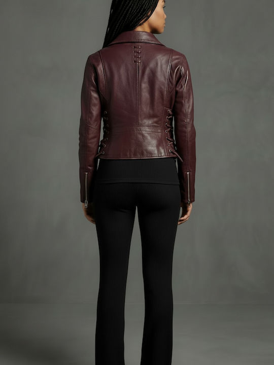 Leather Women's Jacket for Winter Bordeaux