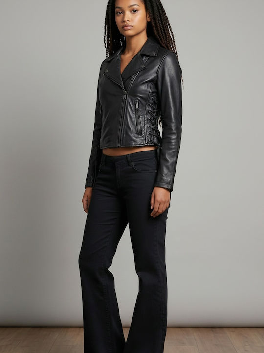Leather Women's Jacket for Winter Black