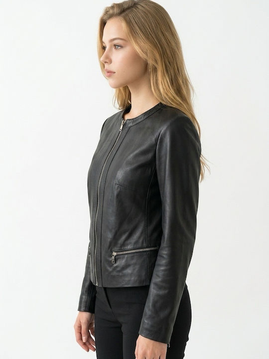 Leather Women's Jacket for Winter Black Amelia