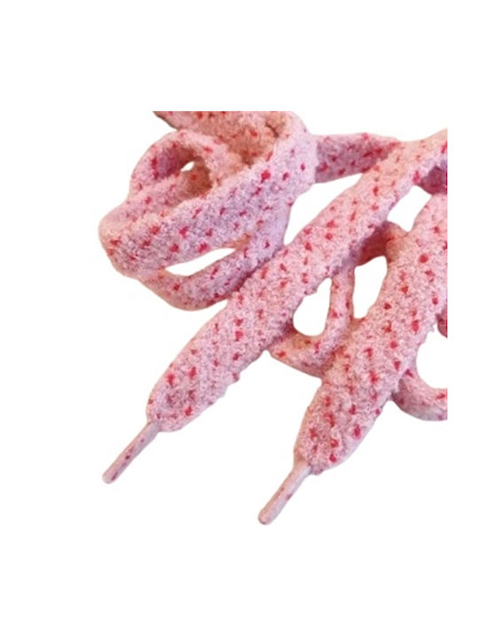 Set 2 Plush Fluffy Shoelaces 1 Cm Wide 120 Cm Long Pink Red