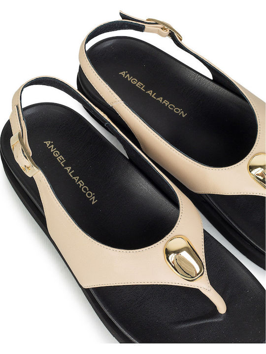 Damen Flache Sandalen Beige