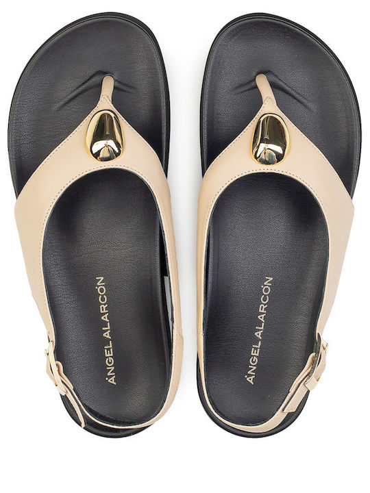 Damen Flache Sandalen Beige