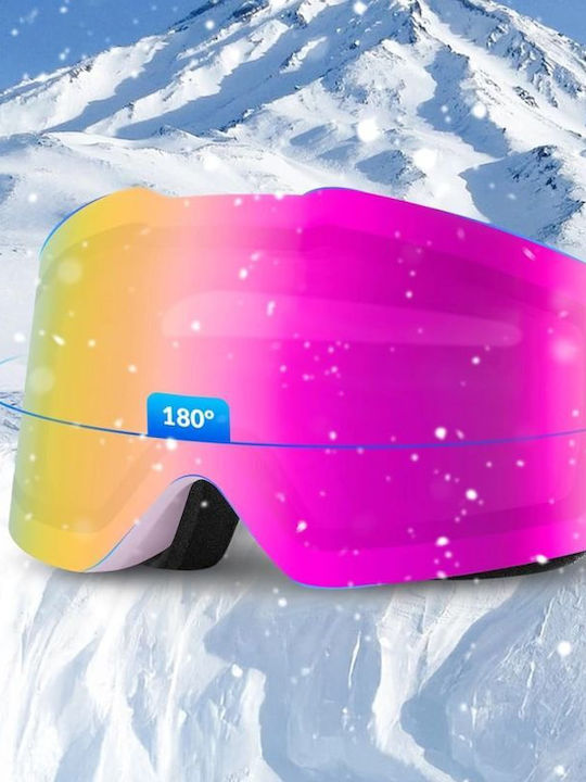 Qunature Ski & Snowboard Mask Adults Pink with Lens in Pink Colour