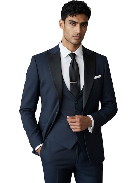 Men's Groom's Suit with Vest Blue