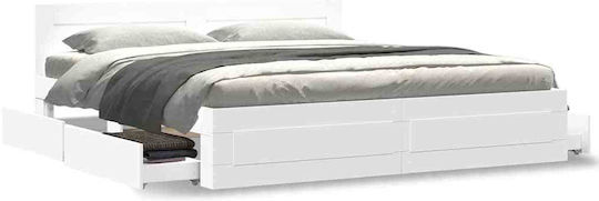 King Size Wooden Bed White with Slats for Mattress 193x203cm