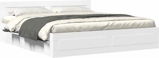 King Size Wooden Bed White with Slats for Mattress 193x203cm