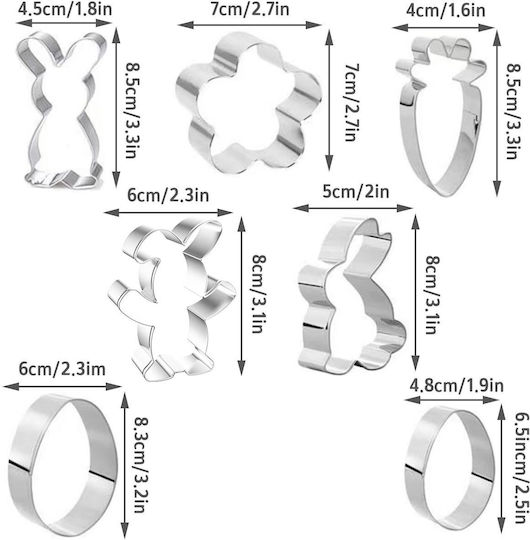 Set 7 Easter Cookie Cutters Stainless Steel Easter