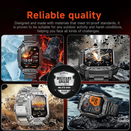Microwear AK86 Smartwatch with Heart Rate Monitor Silver Silicone
