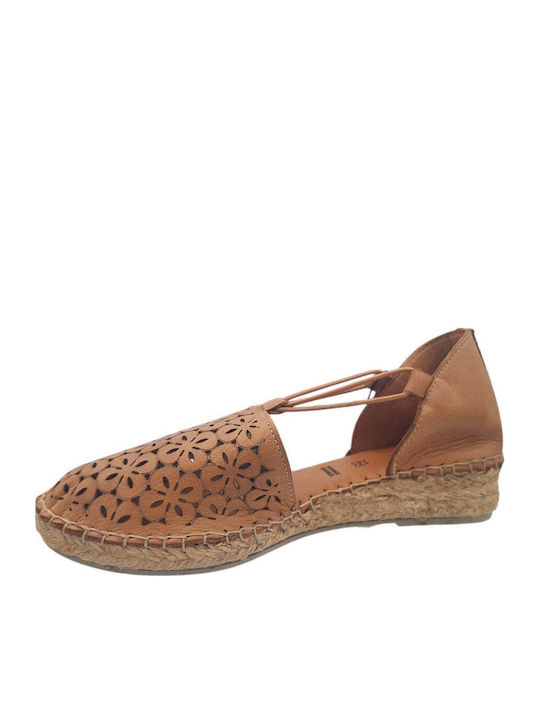 Leather Women's Espadrilles In Tabac Brown Colour