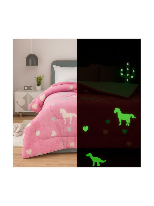 Κουβέρτα Fleece Unicorn Φωσφορίζουσα Ροζ 160x220εκ.
