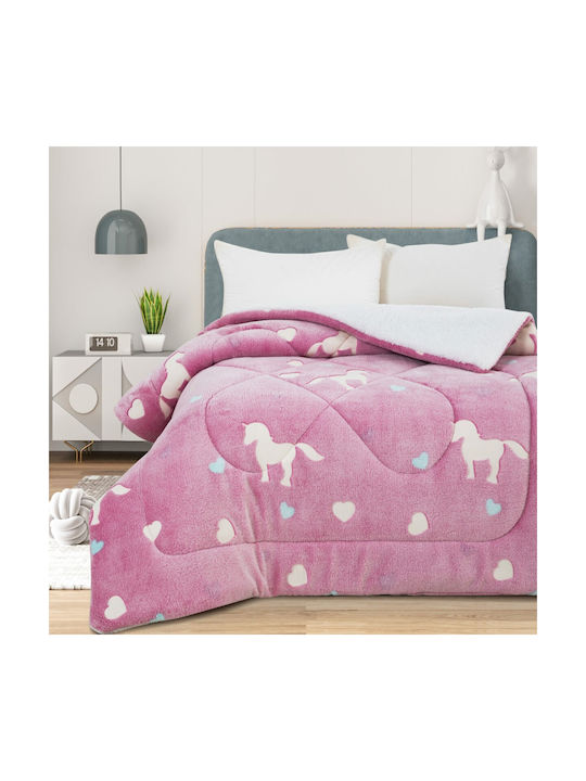Κουβέρτα Fleece Unicorn Φωσφορίζουσα Ροζ 160x220εκ.