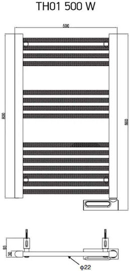 Tesy Electric Towel Rail 750W 105x50cm White