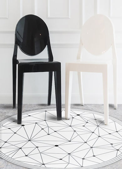 Tulup Round Kitchen Mat Geometric Grid 130cm