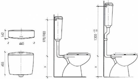 Kariba Duo Wall Mounted Plastic Low Pressure Rectangular Toilet Flush Tank White
