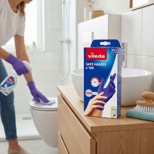 Vileda Cleaning Gloves Safe Hands Nitrile Medium 100 Pairs