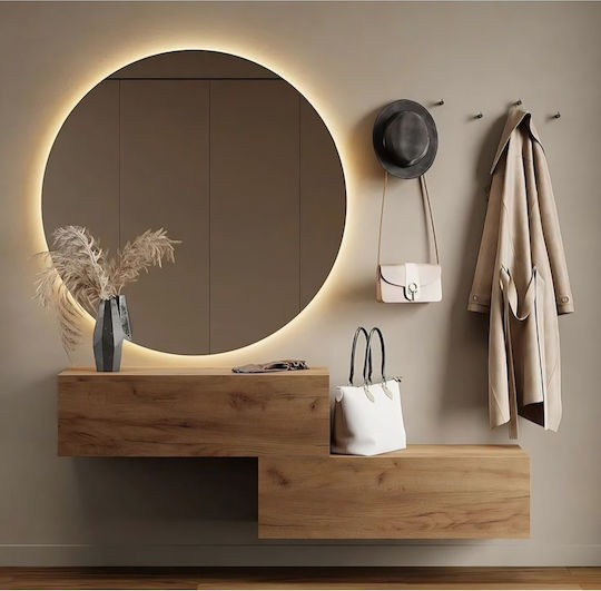 SteweHome Καθρέπτης Τοίχου με Καφέ Πλαίσιο & LED Φωτισμό 55x55cm