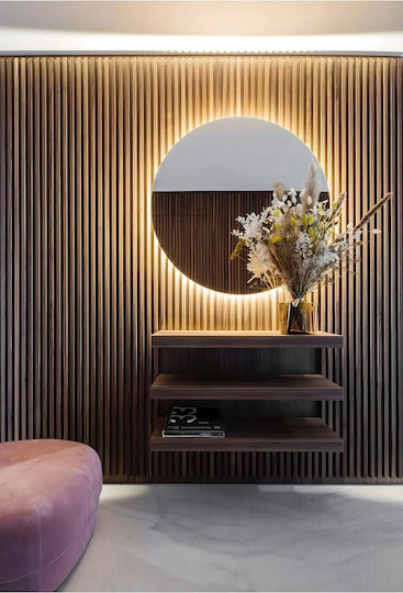 SteweHome Καθρέπτης Τοίχου με Καφέ Πλαίσιο & LED Φωτισμό 55x55cm
