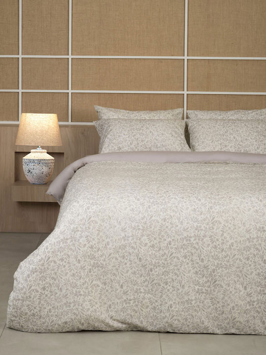 Sunshine Cotton Feelings 2070 Double Bed Sheets Set With Rubber Hugger 150x205+30cm Beige 4 Pieces