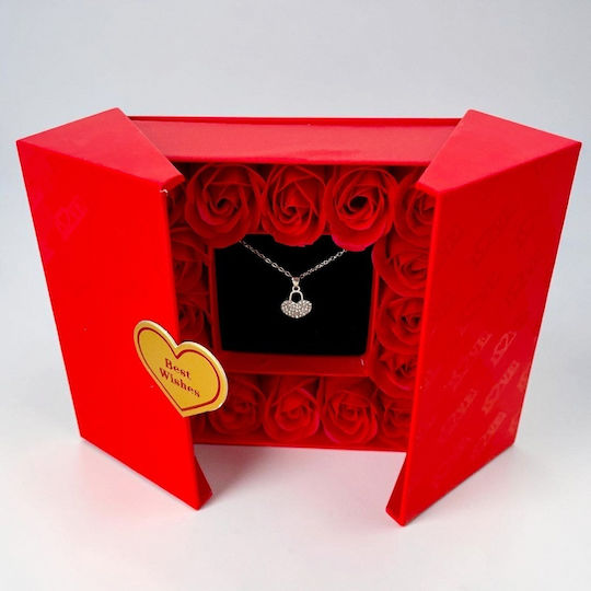 Set Cadou Love Box 16 Trandafiri din Săpun Colier Inimă din Oțel Inoxidabil