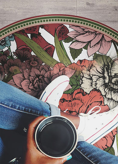 Tulup Round Kitchen Mat Multicolored Flowers 140cm