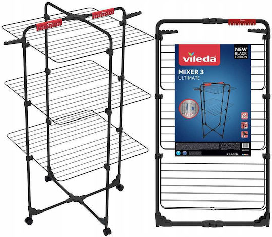Vileda Mixer 3 Uscător de Rufe Pliabil de Pardoseală Inox cu Roți cu Lungimea Suportului de Uscare a Hainelor 30m
