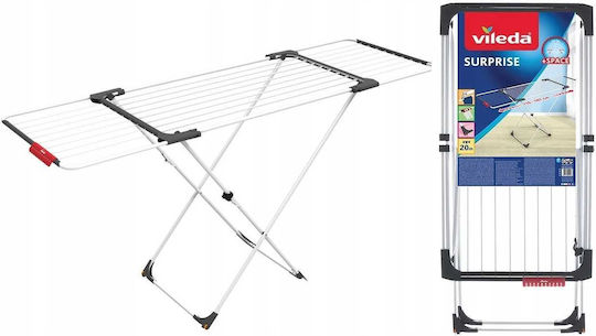 Vileda Surprise Folding Floor Clothes Drying Rack for Balcony Stainless Steel with Wheels