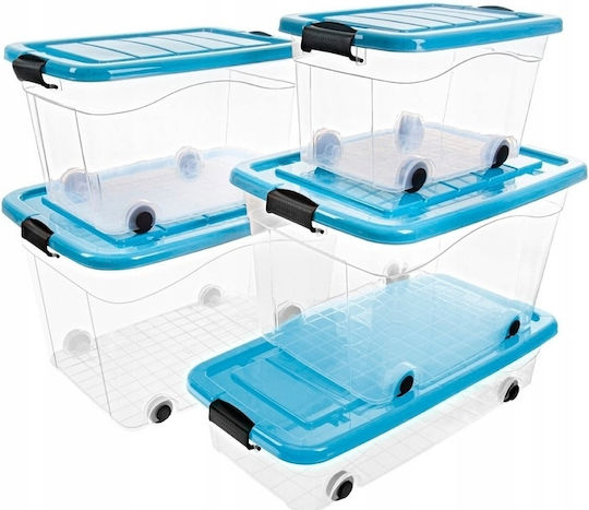 Roller Plastic Storage Box with Wheels and Transparent Lid 45cm