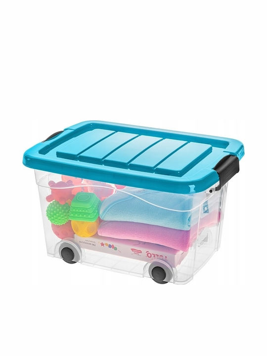 Roller Plastic Storage Box with Wheels and Transparent Lid 45cm