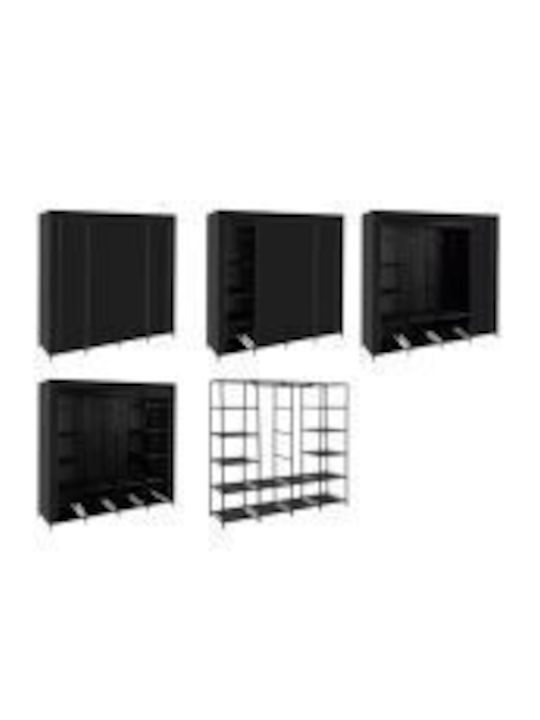 Dulap Din Material Cu Fermoar Și Rafturi În Culoare Neagră 170x42x170cm