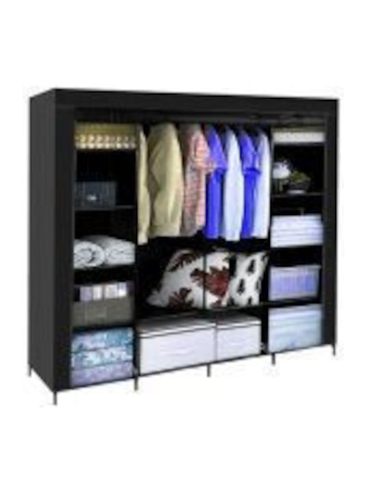 Dulap Din Material Cu Fermoar Și Rafturi În Culoare Neagră 170x42x170cm