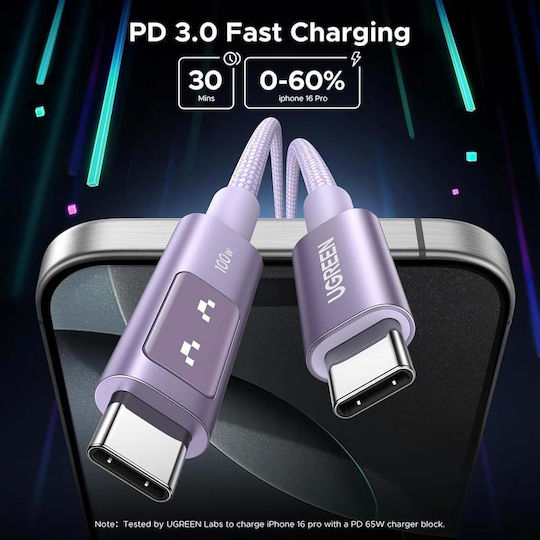 Ugreen LED USB 2.0 Kabel USB-C männlich - USB-C 100W PD Lila 2m 65216