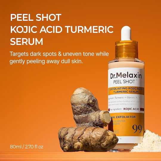 Dr. Melaxin Peel Shot Exfoliating Kojic Acid Turmeric Moisturizing Face Serum with Niacinamide & AHA for Brightening & Dark Spots 80ml