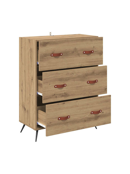 vidaXL Sideboard aus Holz & Metall mit Schubladen Eiche 69,5x34x90cm