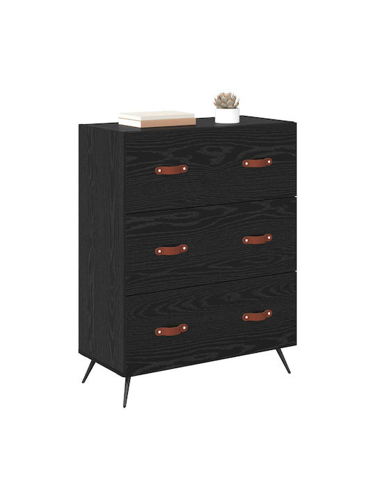 Sideboard aus Holz & Metall mit Schubladen Schwarze Eiche 69.5x34x90cm
