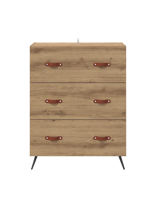 vidaXL Sideboard aus Holz & Metall mit Schubladen Eiche 69,5x34x90cm