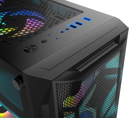 ProGaming Diamond Gaming Midi Tower Κουτί Υπολογιστή με Πλαϊνό Παράθυρο και ARGB Φωτισμό Μαύρο