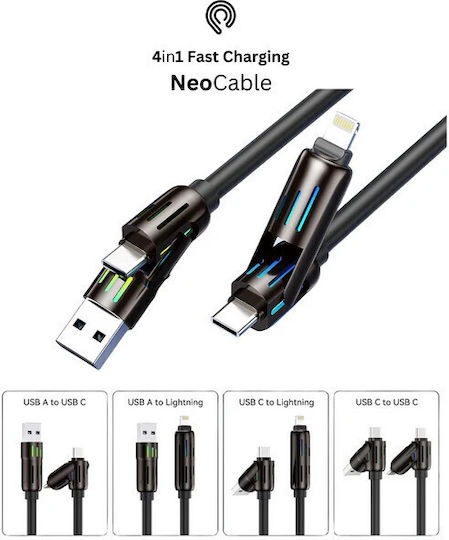Hyperloq USB to Lightning / Type-C Cable Μαύρο 1.2m 51167718736210