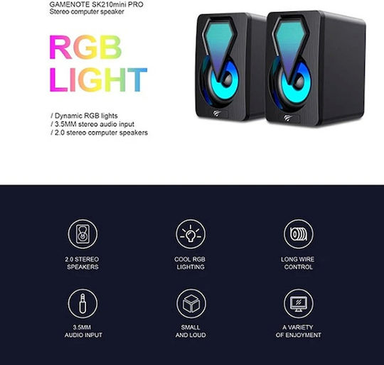 Havit SK210 Mini Ηχεία Υπολογιστή 2.0 με RGB Φωτισμό και Ισχύ 3W σε Μαύρο Χρώμα