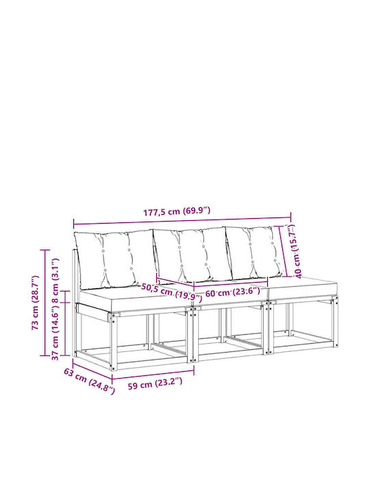 Dreisitziges Outdoor-Sofa Hölzernes mit Kissen
