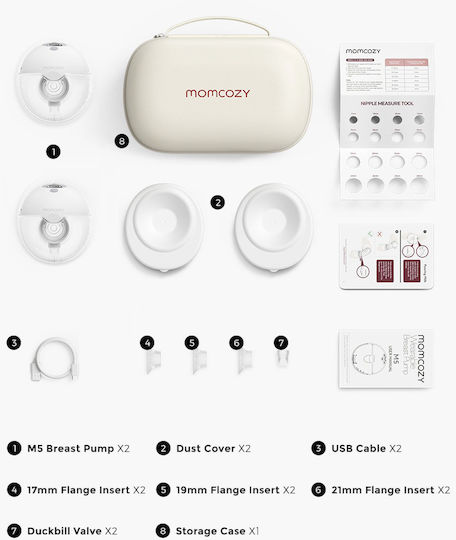 Momcozy Hands Free M5 Φορητό Διπλό Θήλαστρο Μπαταρίας Χωρίς BPA Γκρι 120ml