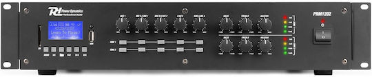 Power Dynamics PRM1202 Интегриран Търговски усилвател 5 канала 120W/8Ω с 2 зони и USB/Bluetooth връзки в Черен цвят