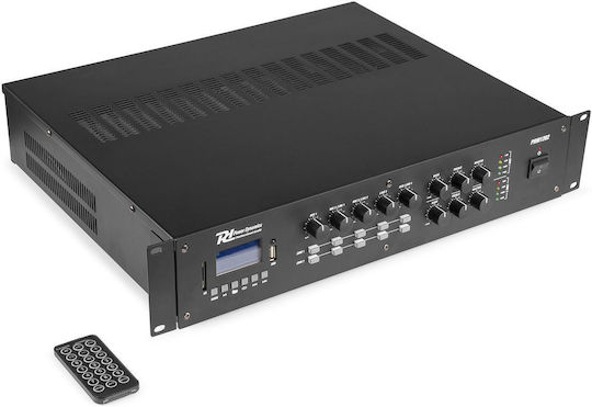 Power Dynamics PRM1202 Интегриран Търговски усилвател 5 канала 120W/8Ω с 2 зони и USB/Bluetooth връзки в Черен цвят