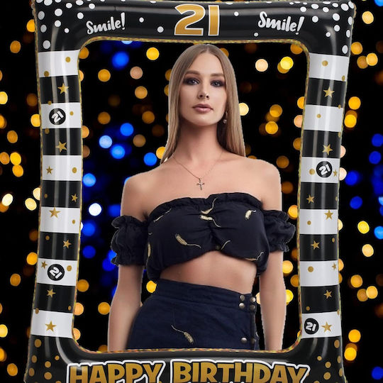 Set Inflatable Frame Black Gold Pump Photos Photo Booth Birthday 21