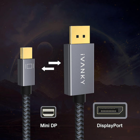 Ivanky Кабел Mini DisplayPort Към DisplayPort 4K 60Hz 1m Сив