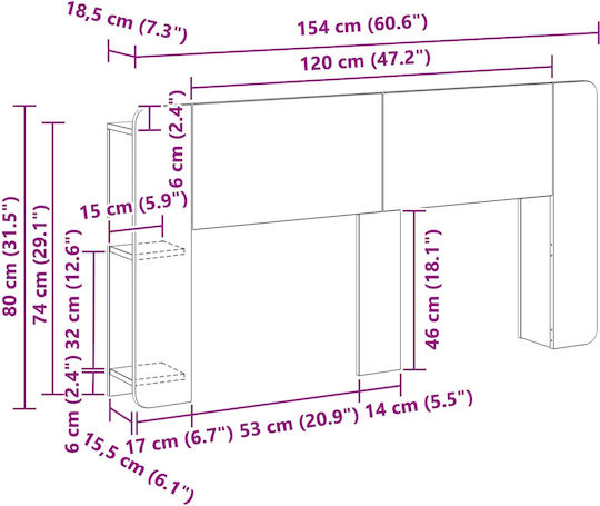 vidaXL Κεφαλάρι Κρεβατιού Ξύλινο Λευκό 154x80cm