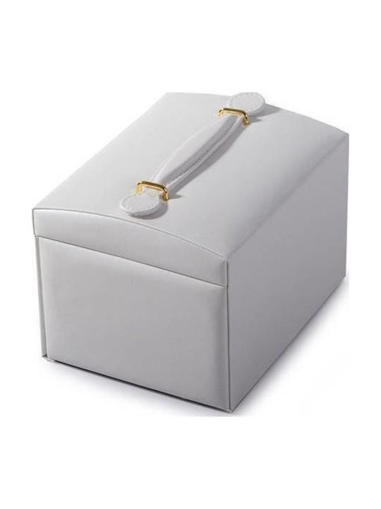 Casetă pentru Bijuterii din Catifea cu Sertar și Oglindă Albă 17.5x13.8x13.5cm