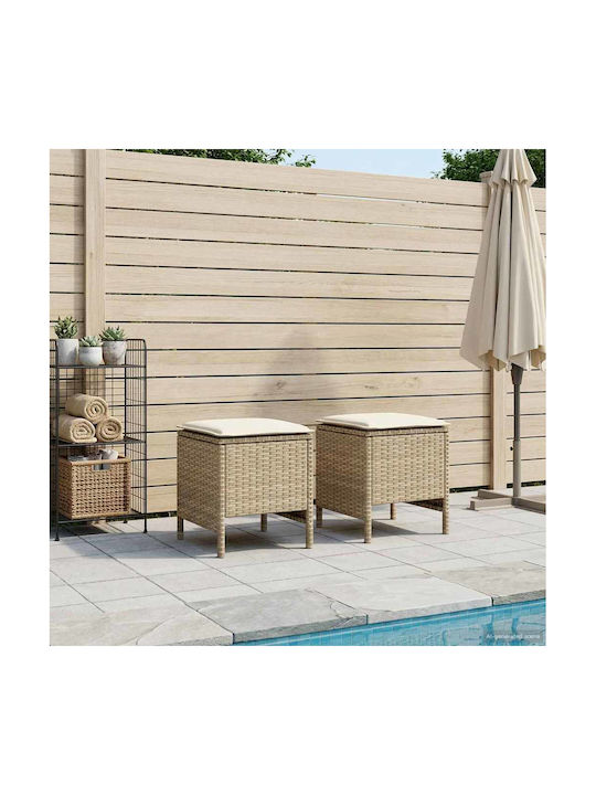 Garden Stool Cube Outdoor Rattan with Beige Cushion 2 Pieces 38x38x45cm