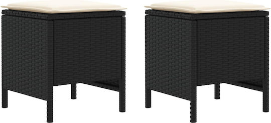 Garden Stool Cube Outdoor Rattan with Cushion Black 2 Pieces 38x38x45cm