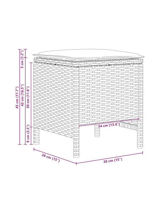 Gartenhocker Würfel Außeneinsatz Rattan mit Kissen Schwarz 2 Stück 38x38x45cm
